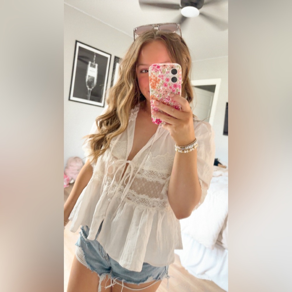 NWT FREE PEOPLE INTIMATELY Forever Young Bed Jacket In White Alyssum MSRP $78 - Picture 13 of 16